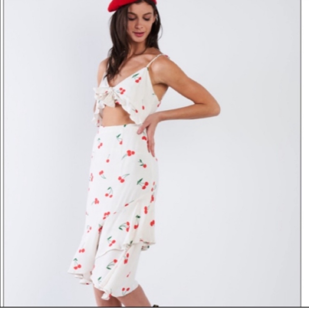 Cherry Retro print Vintage Style cutout dress